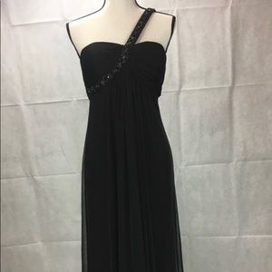 Cache Black One Shoulder Beaded Evening Gown